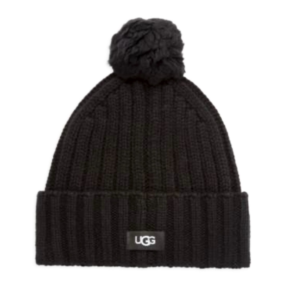 UGG Faux Fur Pom Ribbed Knit Beanie
